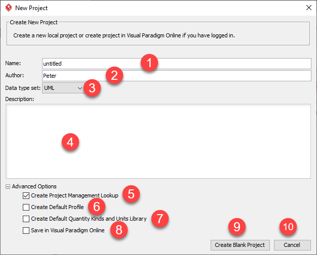 Visual Paradigm New Project window