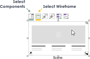 Select wireflow scene content (components or wireframe)