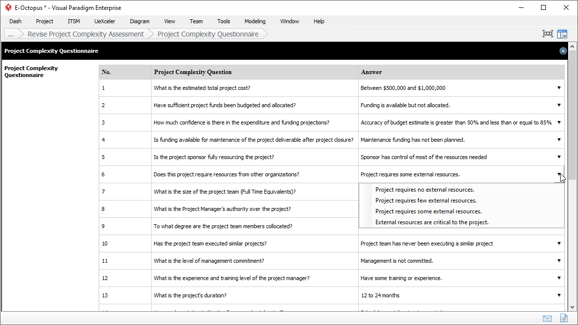 Project Complexity Assessment: Answering Questionnaire