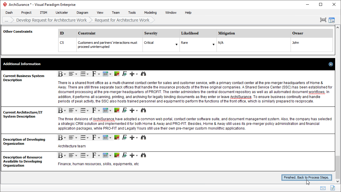 TOGAF Request for Architecture Work: Additional Information