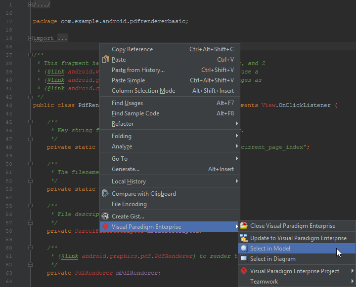 How to select UML class from source code in Android Studio ...