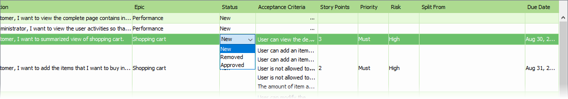 Set user stories approved